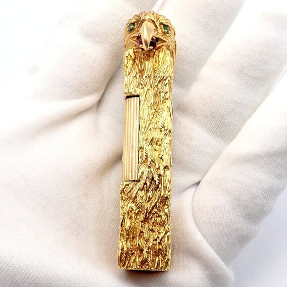 Vintage Dunhill 18k Yellow Gold Ruby Emerald Eagle Rollagas Lighter 1950's - Picture 9 of 14